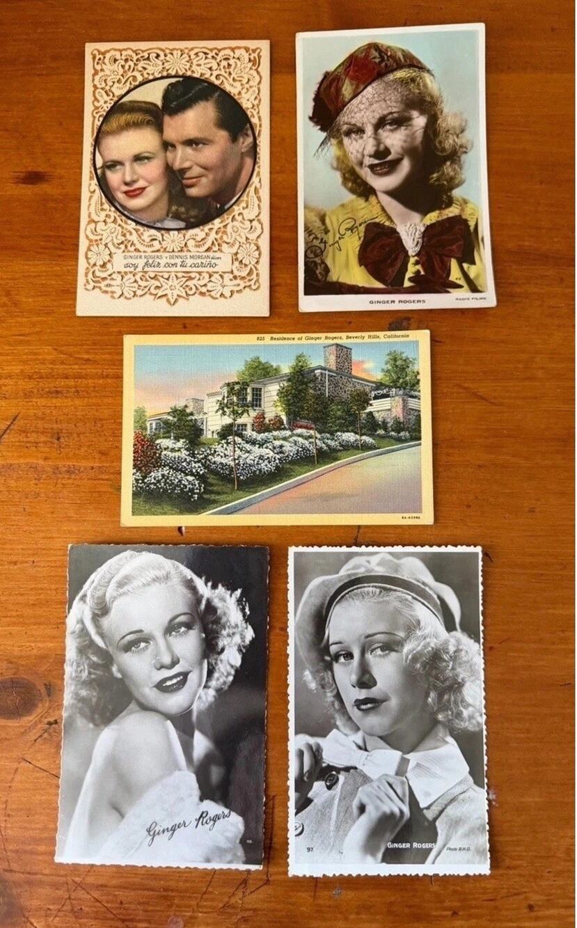 Vintage Ginger Rogers Memorabilia Lot 5 Postcards Photo Cards Classic Hollywood